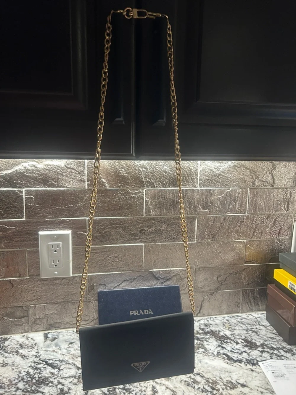 Prada Black Wallet on Chain with Gold Hardware COA and box - Picture 4 of 16